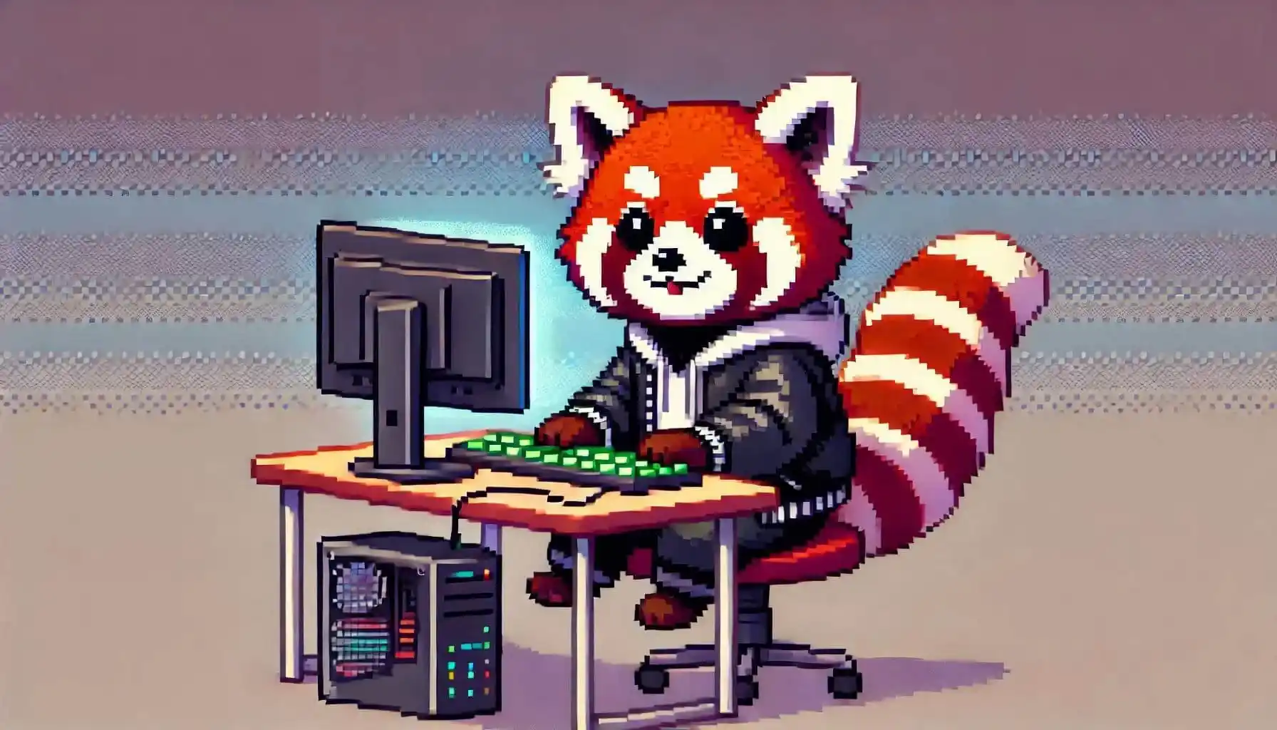 Red Panda sitting at a PC ready to play some games