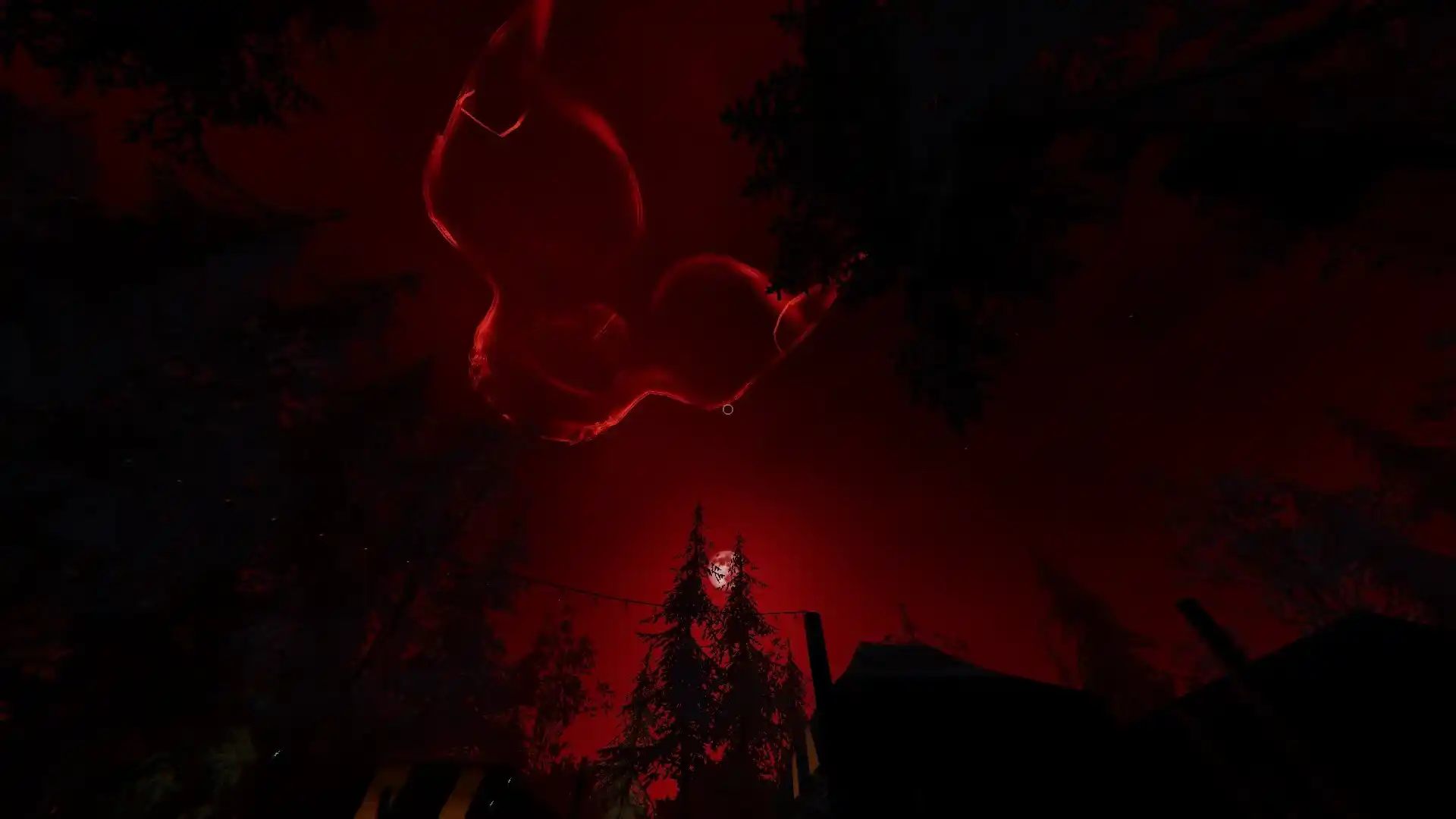 floating skull in red sky