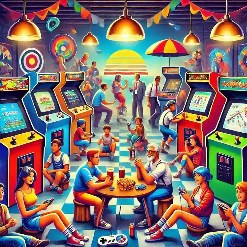 people sitting around video game consoles and game