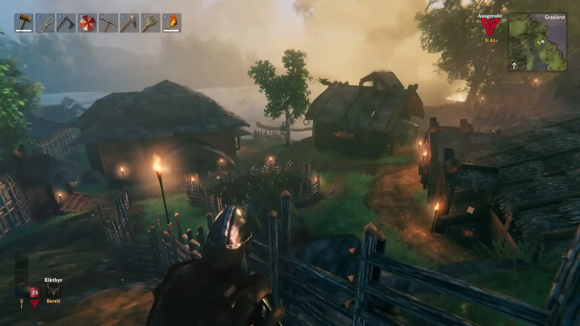 Screenshot of self build small village with crops growing